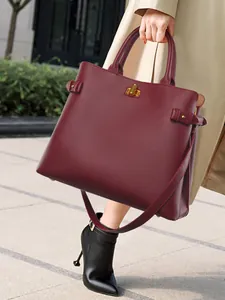 Women Tote Bag Large Capacity PU Leather Fashion Commuter Handbag Gold Metal Lock Multi Compartment Top Handle Shoulder Bag