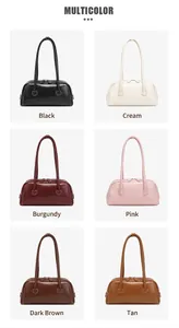 Muestra de bolsos retro en negro, blanco roto, burdeos, rosa, café y marrón oscuro