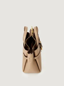 Litchi texture leather tote bag in beige with gold hardware and large capacity