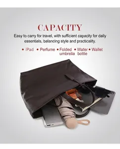 Bolso tote marrón oscuro espacioso para llevar iPad, paraguas y artículos esenciales
