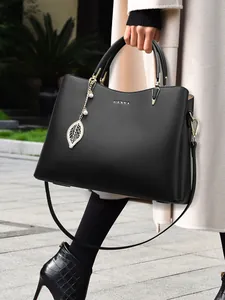 Dames Lychee Textuur PU Leer Handtas Grote Capaciteit Multi Compartiment Tote Tas Met Blad Parel Hanger Schoudertas
