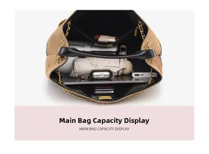 Internal view of the brown suede tote bag showing large capacity for daily essentials