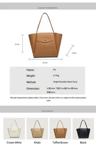 Tabella taglie dettagliata per borsa tote minimalista in pelle PU con dimensioni e colori