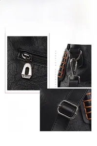 Detail of high-quality metal hardware on black litchi pattern leather shoulder bag