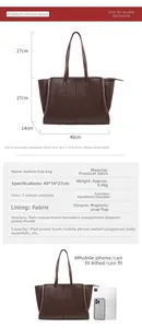 Deep brown leather tote bag dimensions and internal capacity with iPad size comparison