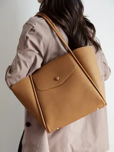Borsa Tote da Donna in Pelle PU con Grana Litchi Grande Capacità Urban Semplice Borsa a Tracolla Minimalista da Pendolare