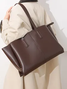 Large Capacity PU Leather Tote Bag For Women Minimalist Urban Style Shoulder Handbag For Daily Office Commuting