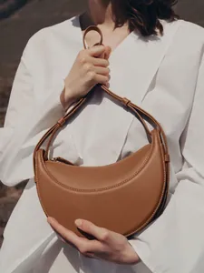 Bolso Hobo de Media Luna de Moda para Mujer Minimalista Cuero de PU Bolso de Axila Gran Capacidad Bandolera Correa Ajustable