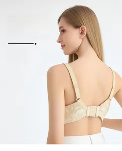 Lace detail of silk bra featuring floral patterns and adjustable multi-hook back straps