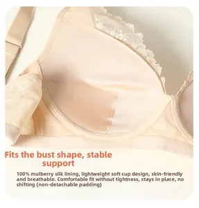Detail of 100% mulberry silk inner lining and fixed padding on lace bra