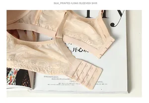 Detail view of the four-row hook closure and lace mesh back of the silk bra