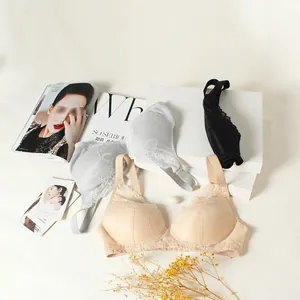 Lace silk bras for women with mulberry silk lining in skin, grey and black colors