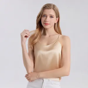 Elegant 100% Mulberry Silk Camisole For Women Minimalist Solid Color Spaghetti Strap Satin Tank Top Summer Silk Inner Wear