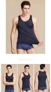 Detail shot showing the high elasticity and soft texture of navy silk knit men's tank top