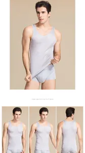Macro detail of seamless light grey silk knit tank top and boxer set for men