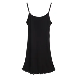 Damen Unterkleid aus Seide in Schwarz mit verstellbaren Trägern und A-Linien-Schnitt