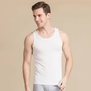 Men's Silk Knit Tank Top Round Neck Sleeveless Vest Breathable Slim Fit Innerwear Undershirt For Summer Daily Wear