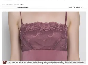 Detailed view of the silk tank top featuring delicate floral lace embroidery and square neck