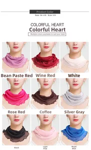 Collage of silk mesh neck warmers in nine elegant colors with ruffled edge details