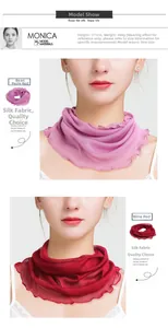 Detailed knit silk mesh neck gaiter showing ruffled edge texture in red shades