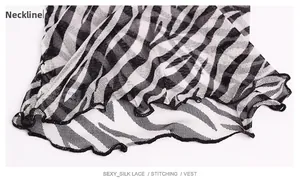 Detail showing the zebra pattern mesh fabric and hem stitching on the silk neck scarf