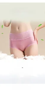 Detailed view of pink lace high waist silk briefs with breathable mesh and luxury finish
