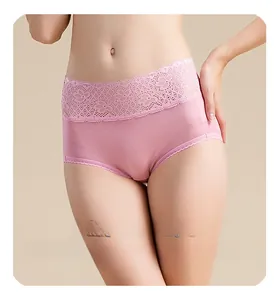 Detail of high waist silk briefs showing the elastic lace waistband and breathable fabric