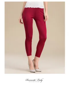 Detail of silk double-sided knit capri leggings in dark red for a slim fit look