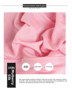 Macro shot of 100% mulberry silk fabric showing smooth knit texture and soft pink gloss