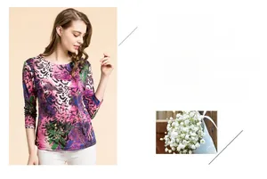 Detailed view of women's silk blouse featuring leopard print and floral patterns