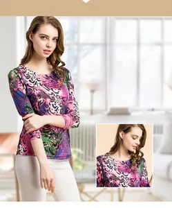 Close-up of silk knit top featuring vibrant abstract leopard print and fine fabric texture