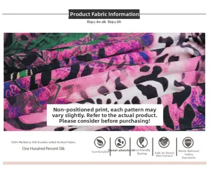 Close-up of 100% mulberry silk knit fabric with colorful abstract floral pattern print