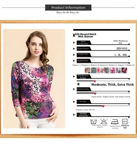 Detailed view of 100% mulberry silk fabric and leopard floral print on the T-shirt