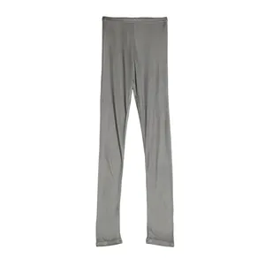 Women's silk knitted skinny trousers in grey, featuring elastic waist and slim fit design