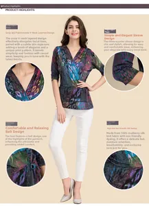 Détail du cardigan en tricot 100% soie de mûrier avec col en V et motif imprimé
