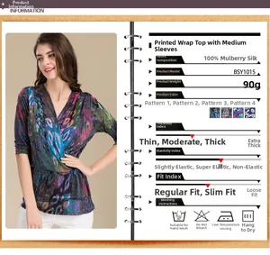 Détail du cardigan en 100% soie de mûrier avec imprimé abstrait coloré et col en V élégant