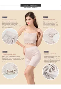 Detail showing Mulberry silk fabric texture, 3.5cm lace waistband and ergonomic gusset