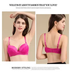 Detail view of pink silk lace bra with floral embroidery and adjustable straps