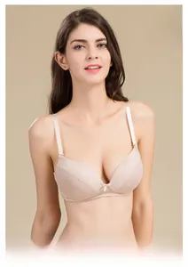 Detailed embroidery on the beige silk bra with elegant lace and small bow on the cups