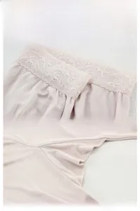 Detail of silk shorts with 3.5cm wide lace waistband and 3D crotch design