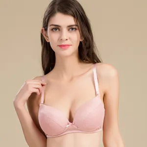 Elegant pink silk lace bra with floral pattern and push-up cups for women's comfort
