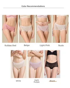Lace trim silk panties color chart featuring rubber red, beige, pink, white and black