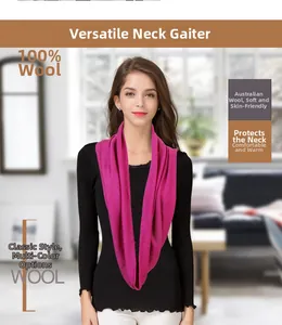 Close-up of soft magenta pure wool neck warmer showing knitted texture and high quality