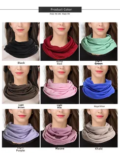 Macro display of lightweight wool neck warmers available in nine vibrant fashion colors