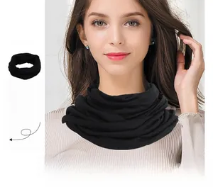 Close-up of black wool knitted neck warmer showing soft texture and elastic stitching