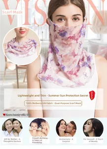 Dual-use silk sun protection face mask and neck gaiter with lavender floral print