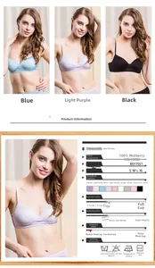 Details zu 100% Maulbeerseide Stoffspezifikationen und 3/4 Cup Design dieses dünnen BHs