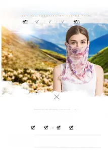 Detail of breathable pink floral silk sun protection mask for summer outdoor use