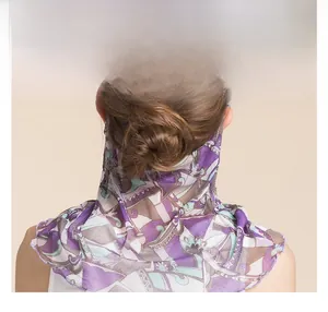 Detail of silk neck gaiter showing full 360-degree UV protection and mesh texture