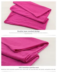 Detail of 100% Australian superfine wool texture in 120-count magenta knit scarf